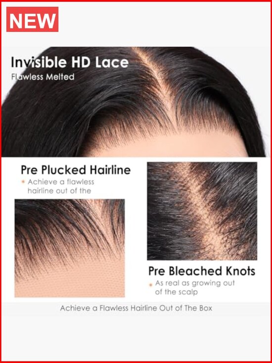 13x6 HD Lace Front Wig Human Hair Pre Plucked 180% Density Straight 26 inch